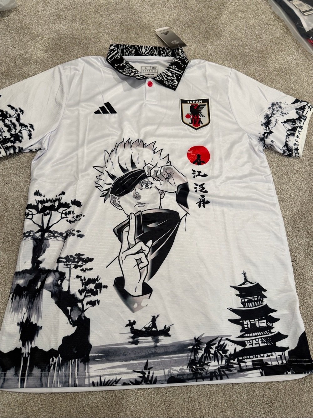 Adidas Men’s White Japan jujutsu kaisen concept saturo gojo slim fit Jersey